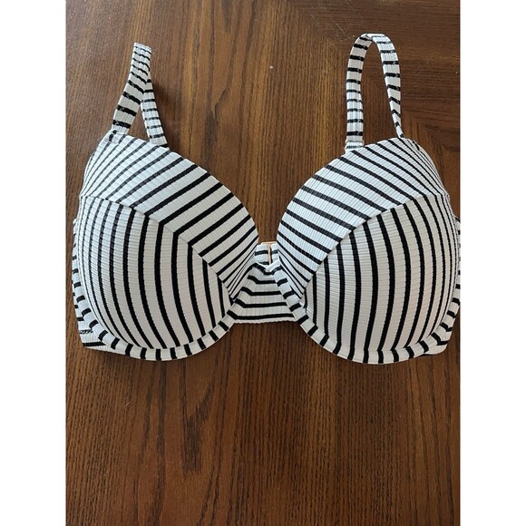 Shade & Shore Underwire Halter Swimsuit Bikini Top Size 34DD Black & White - Picture 1 of 5